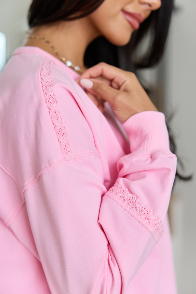Scottie Pink Eyelet Trim Crewneck Top