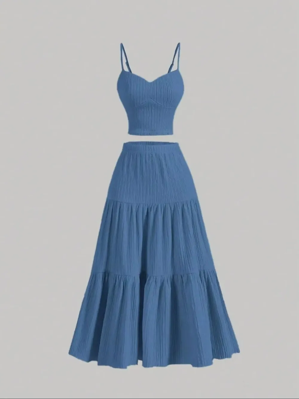 Women's Solid Crop Cami Top & A-line Skirt Two-piece Set, Casual Fashion Cozy Two Piece Outfits for Daily Outdoor Wear