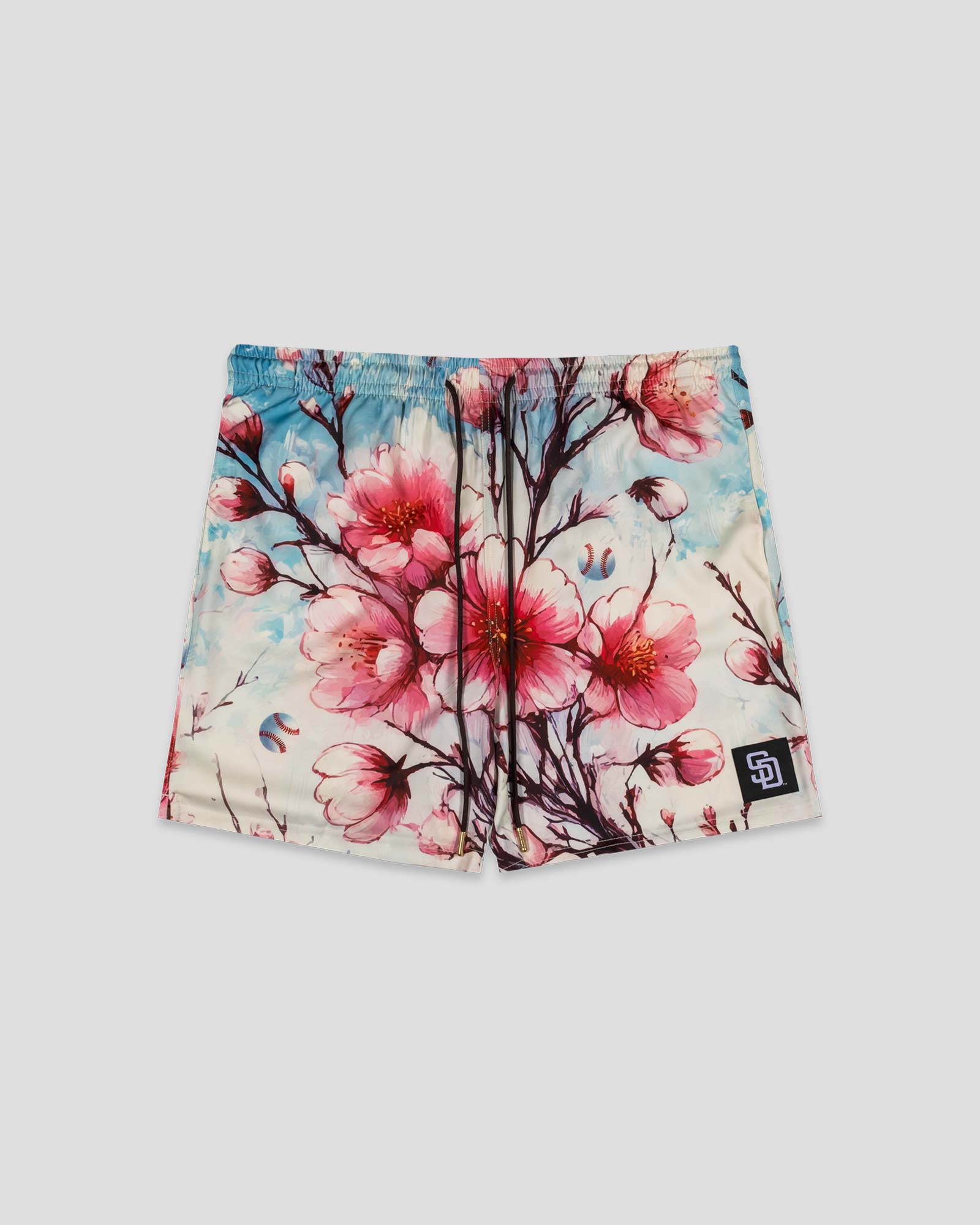 Cherry Blossom Baseball Diamond Lux Satin Youth Shorts - San Diego Padres