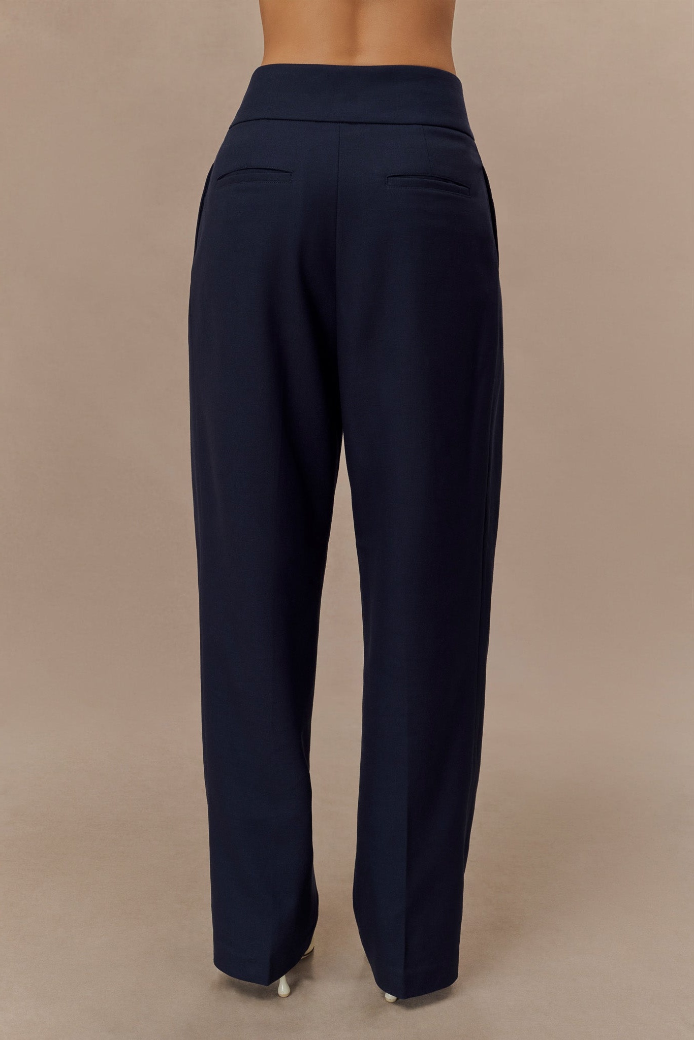 Navy Pleated High Waisted Pants