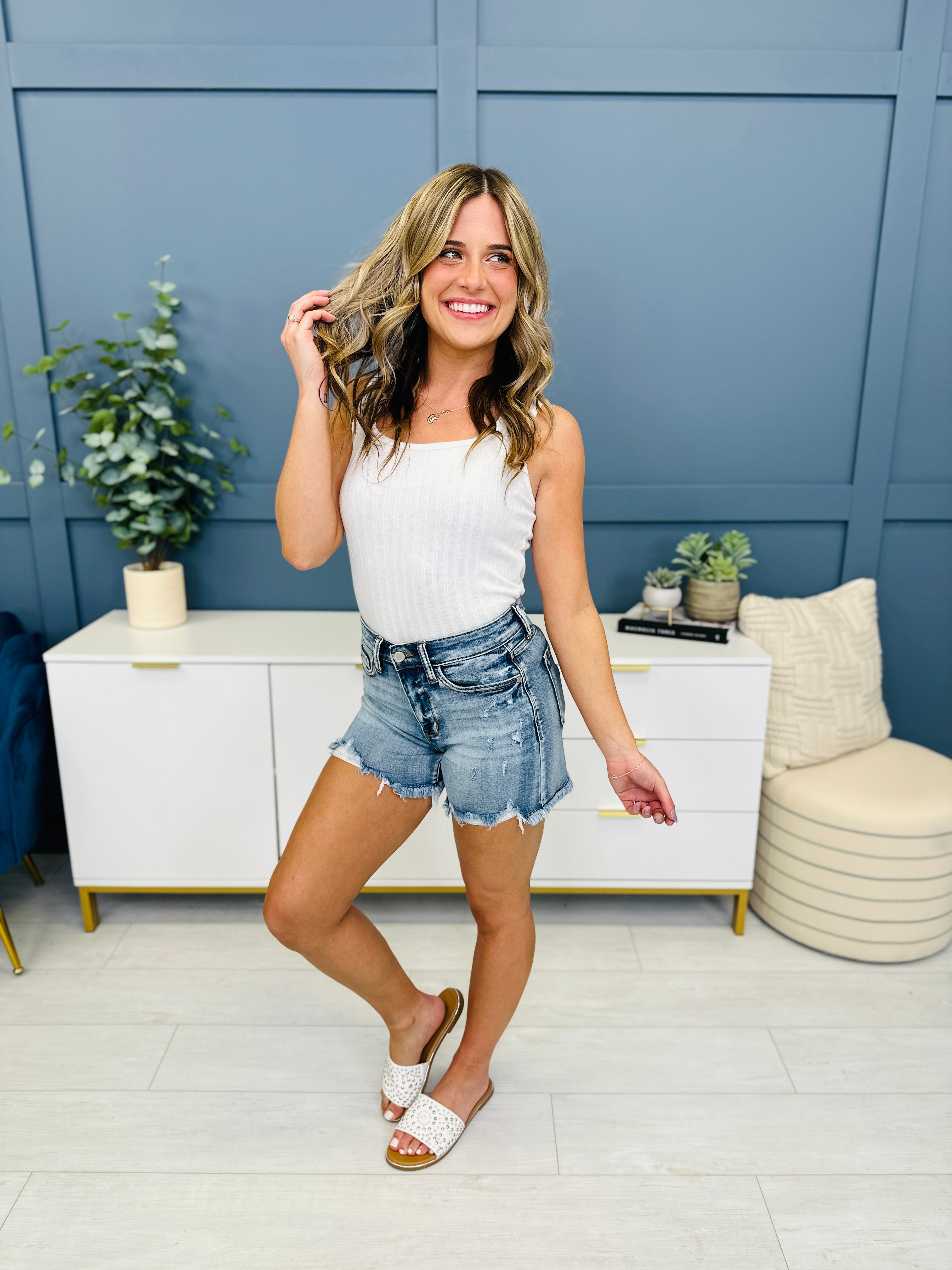 Judy Blue REG/CURVY Summer Snatch Double Button Midrise Adjustable Shorts