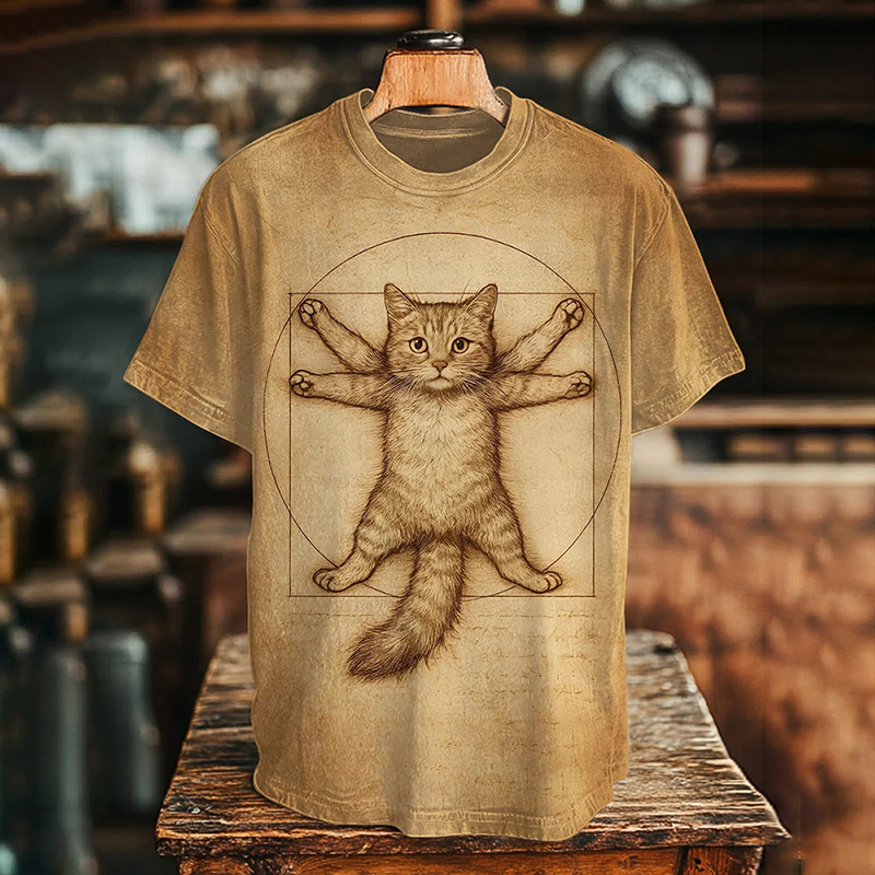 Men's Golden Ratio Cat Art Print T-shirt