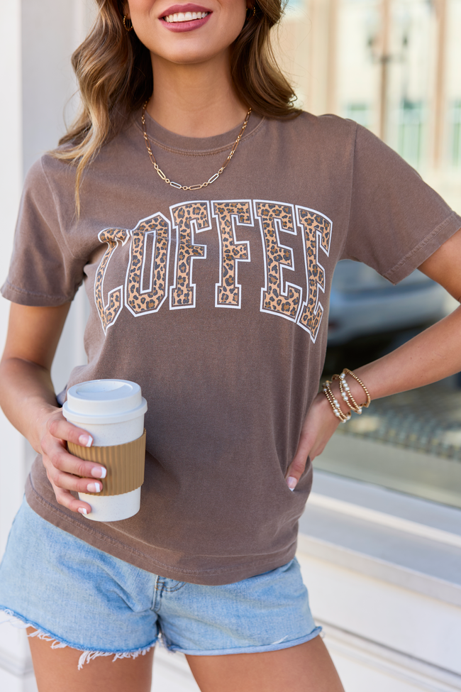 Coffee Leopard Print Brown Graphic Tee