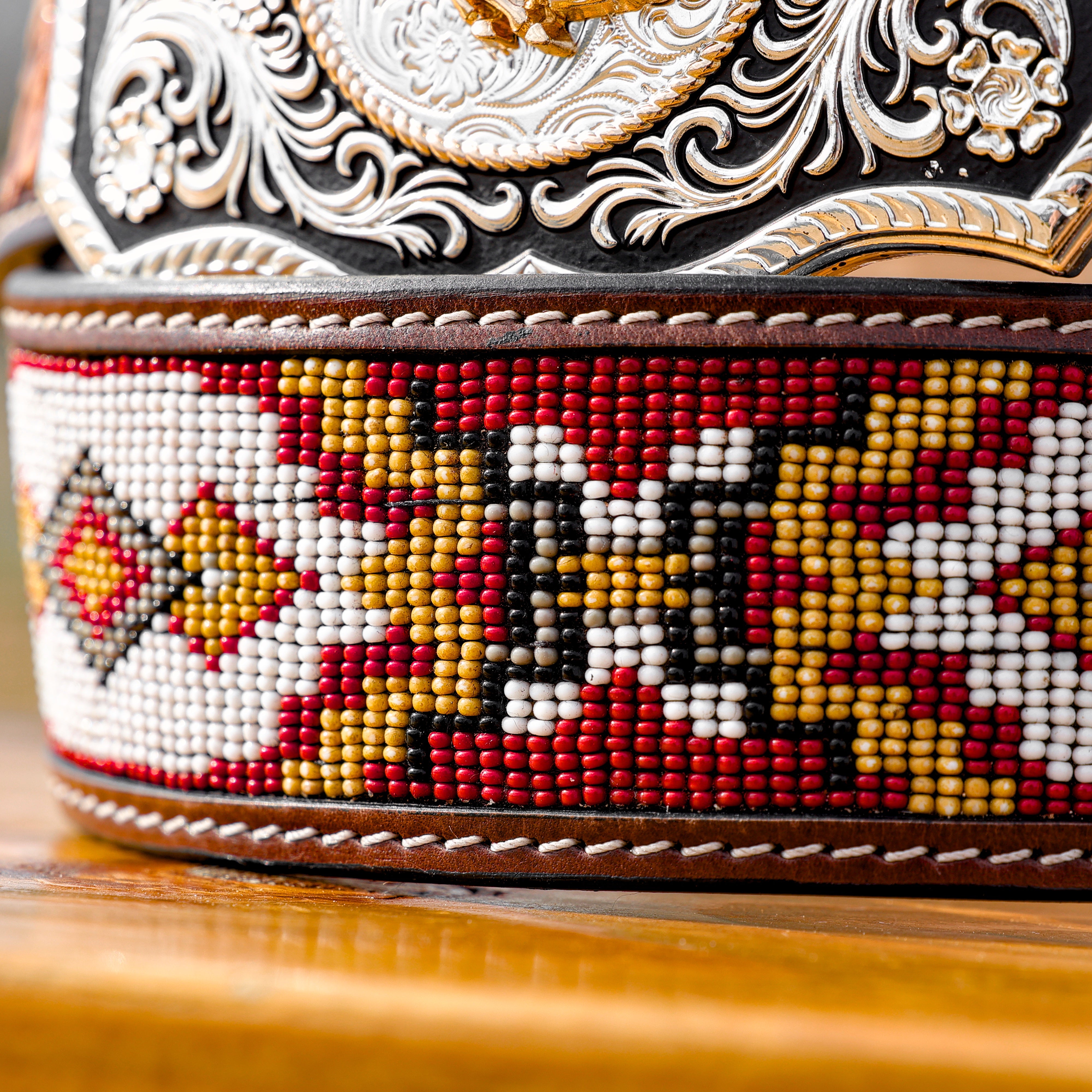 2 Inch Hand-Tooled Artesanal Beaded Leather Belt