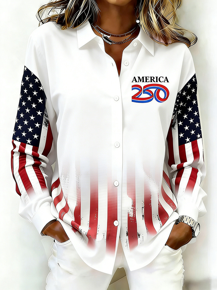 Ladies' Casual 250Th Anniversary Celebration Lapel Button Up Shirt