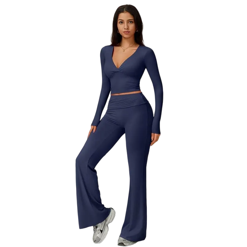 Elegant Casual V-Neck Long Sleeve Basic Two-Piece Outfit Set