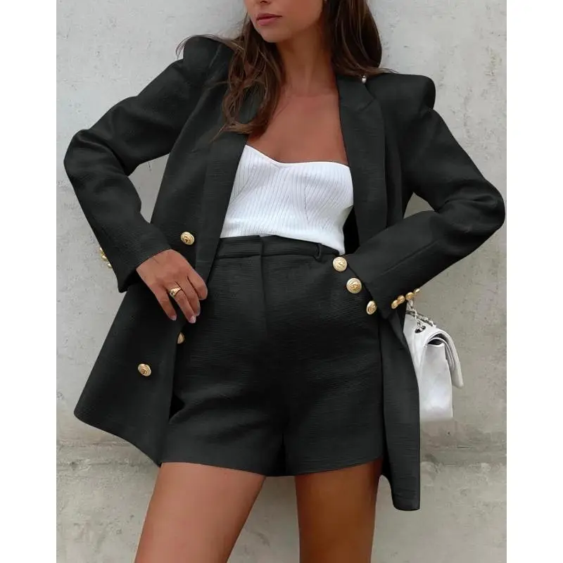 Women's 2 Piece Tweed Blazer Shorts Set