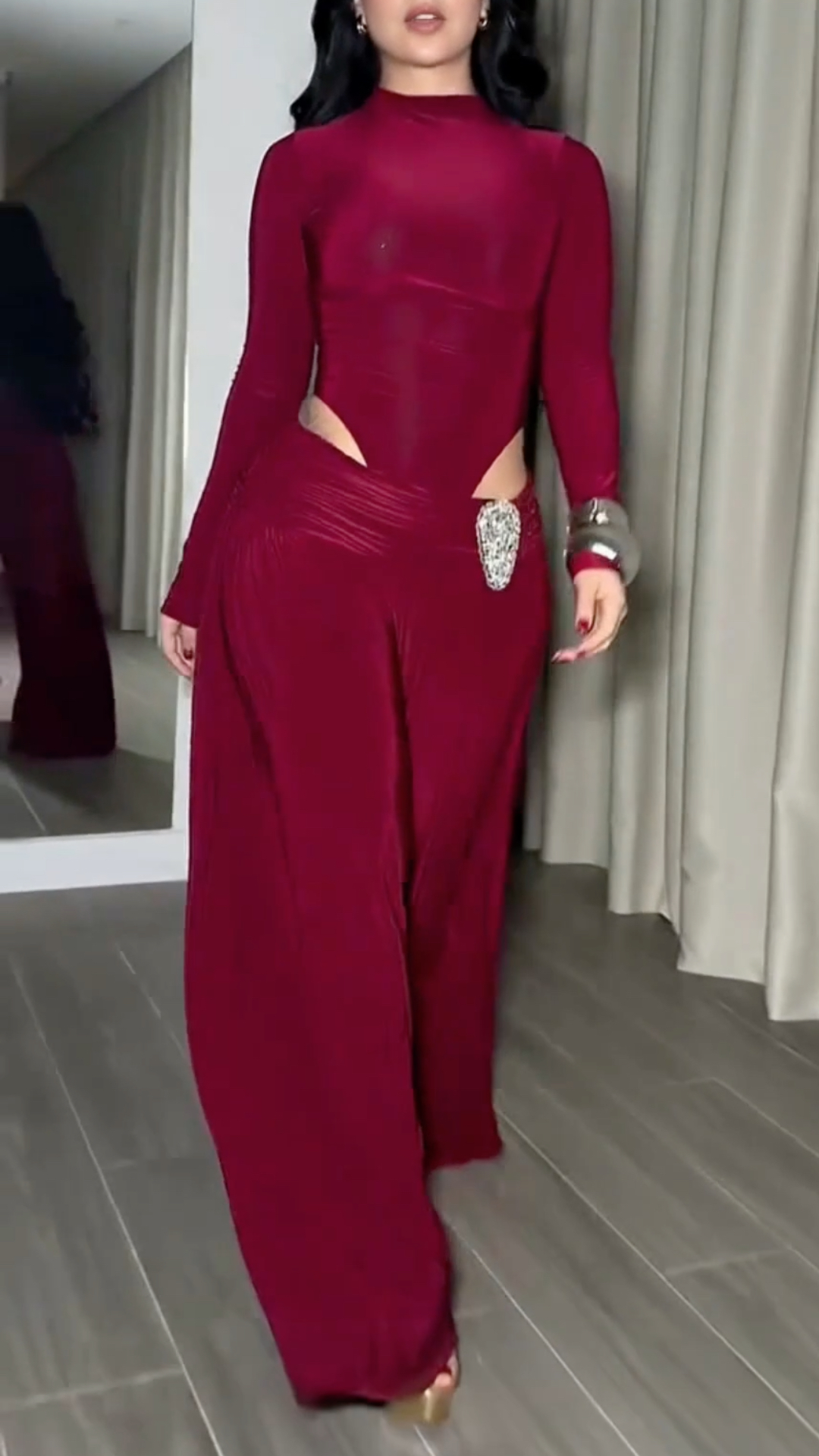 Women Round Neck Slim Fit Jumpsuit+ Pants Casual Set