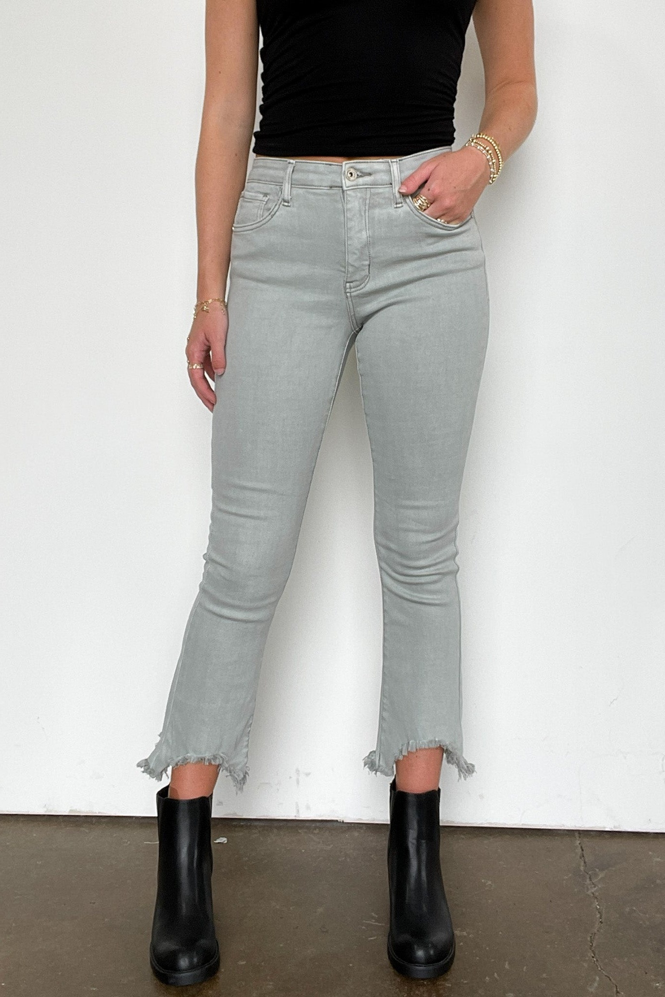 Mid Rise Kick Flare Distressed Jeans