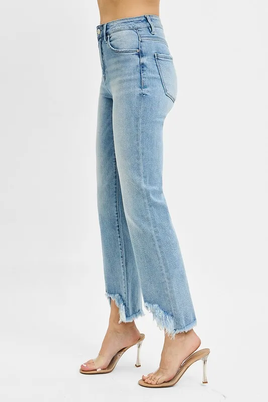 High Rise Crop Bootcut Fray Hem Jeans