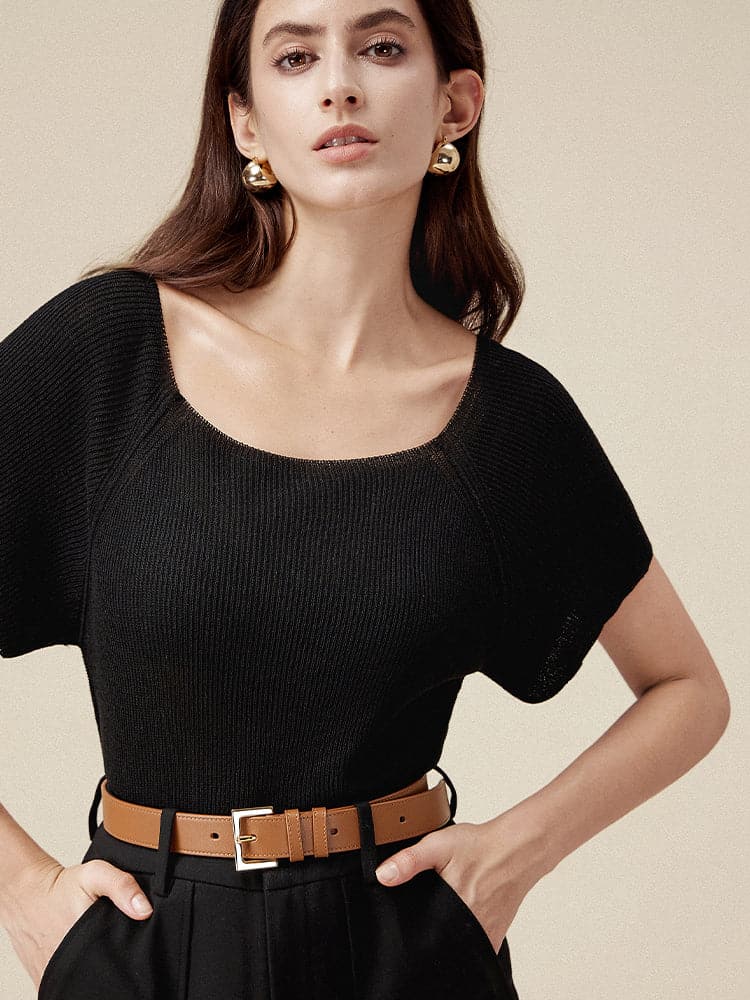 Linen & Lyocell Square Neck Casual Basic Top