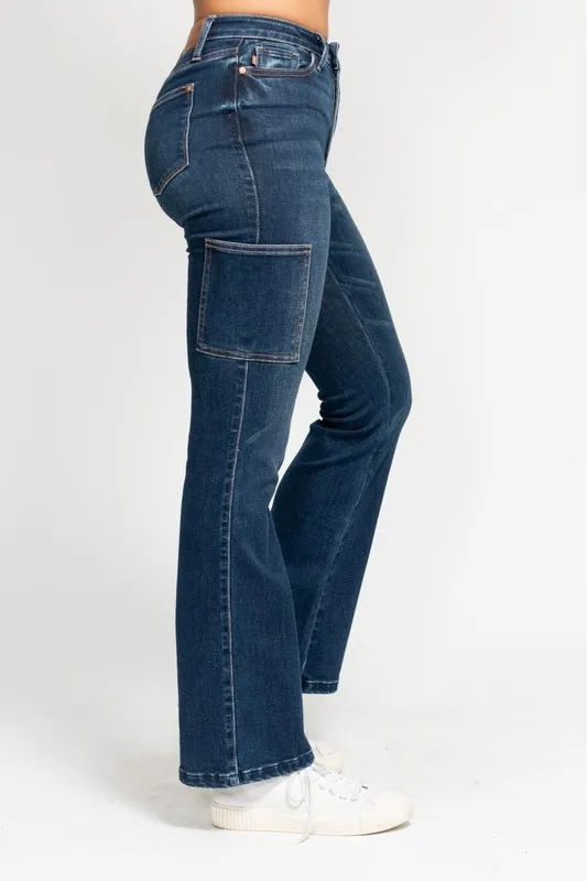 Blue Full Size High Waist Cargo Bootcut Jeans Plus Size