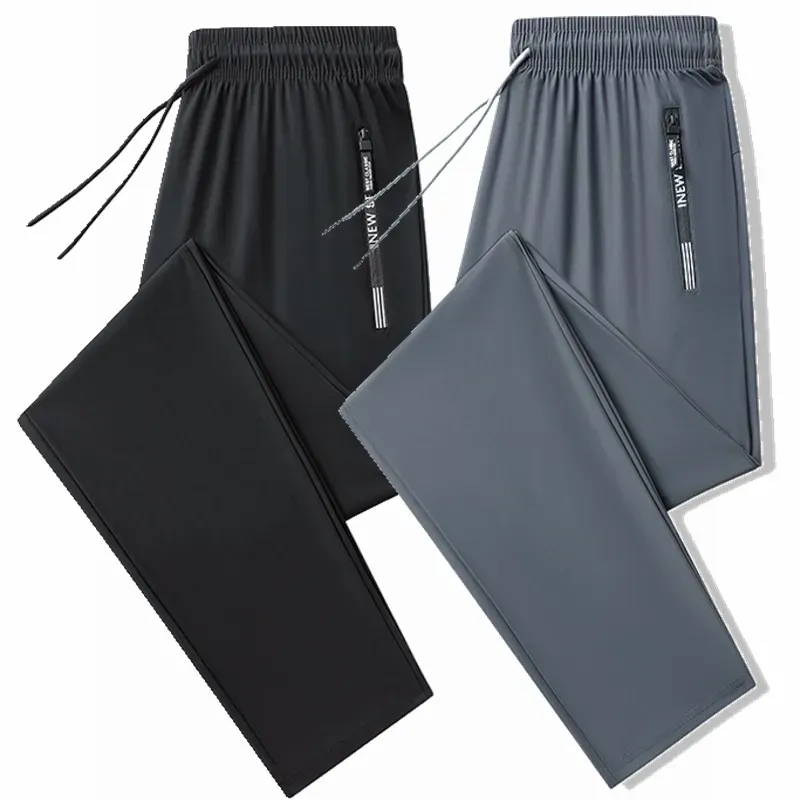 Men'S Ice Silk Pants Breathable Casual Pants Sports Pants Quick-Drying Pants Men'S Elastic Straight Large Size