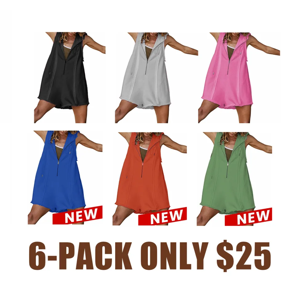 Women's Sleeveless Sports Jumpsuit with Half Zipper & Loose Hoodie