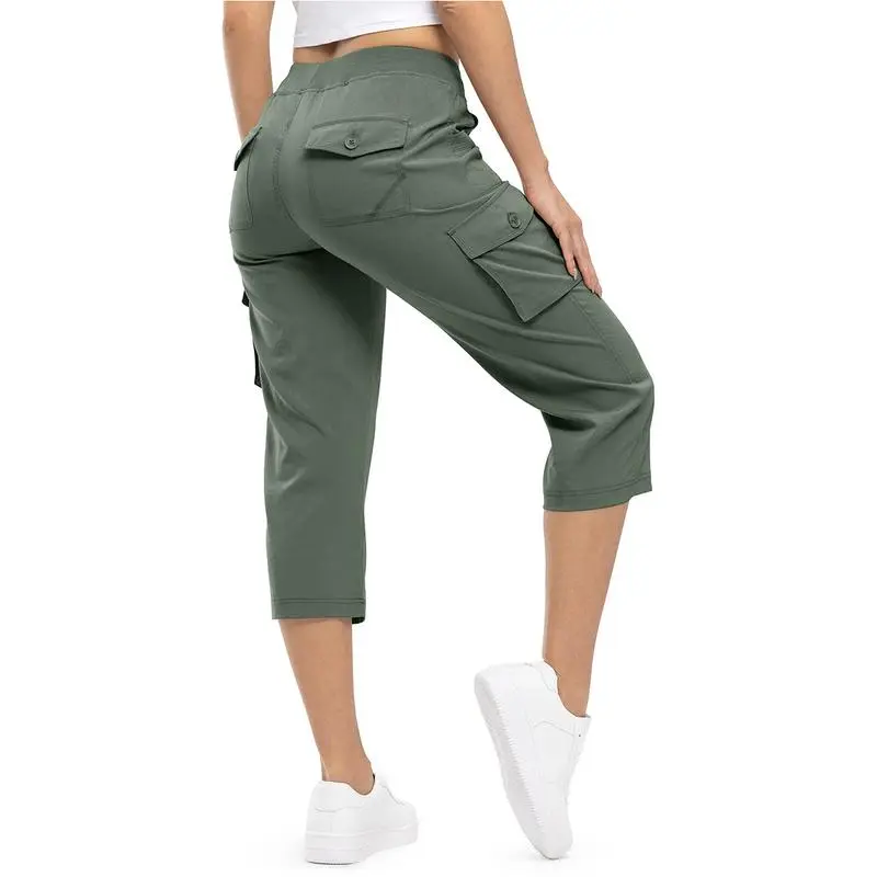 Womens Lightweight Capris Hiking Pants 6 Pockets Quick Dry Cargo Outdoor Trip Loose Shorts