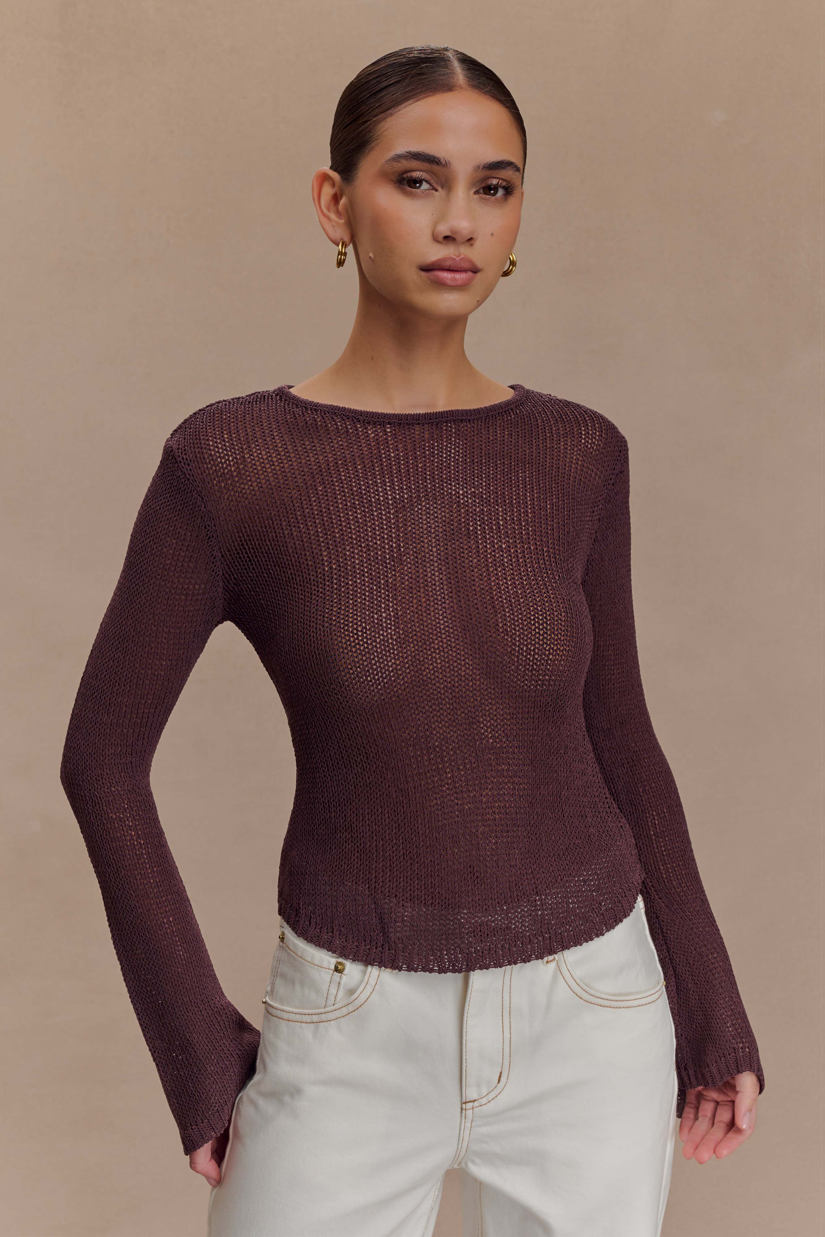 Chocolate Long Sleeve Knit Top