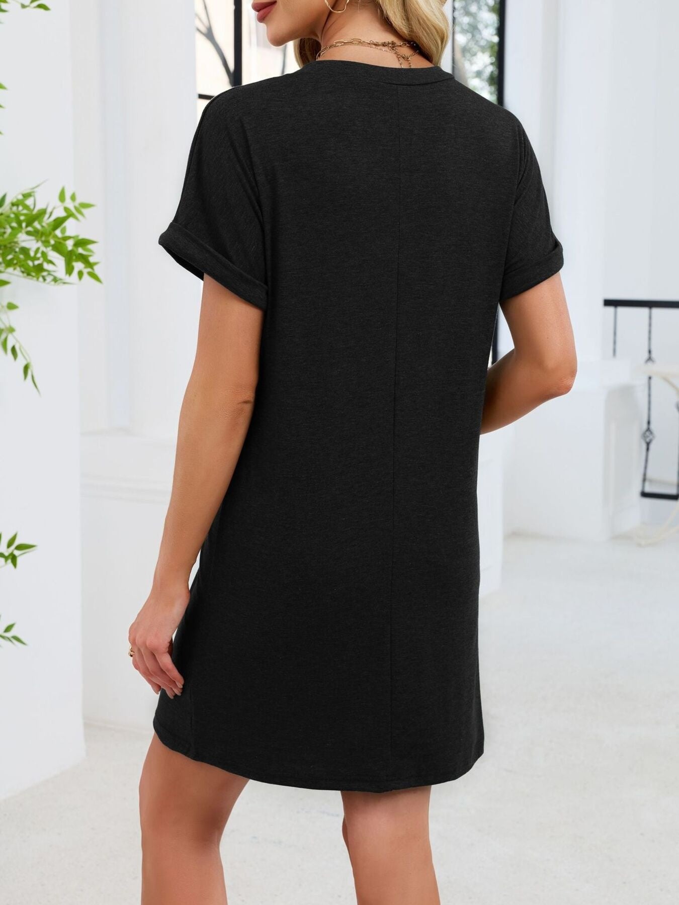 Casual V-Neck Short Sleeve T-Shirt Dress