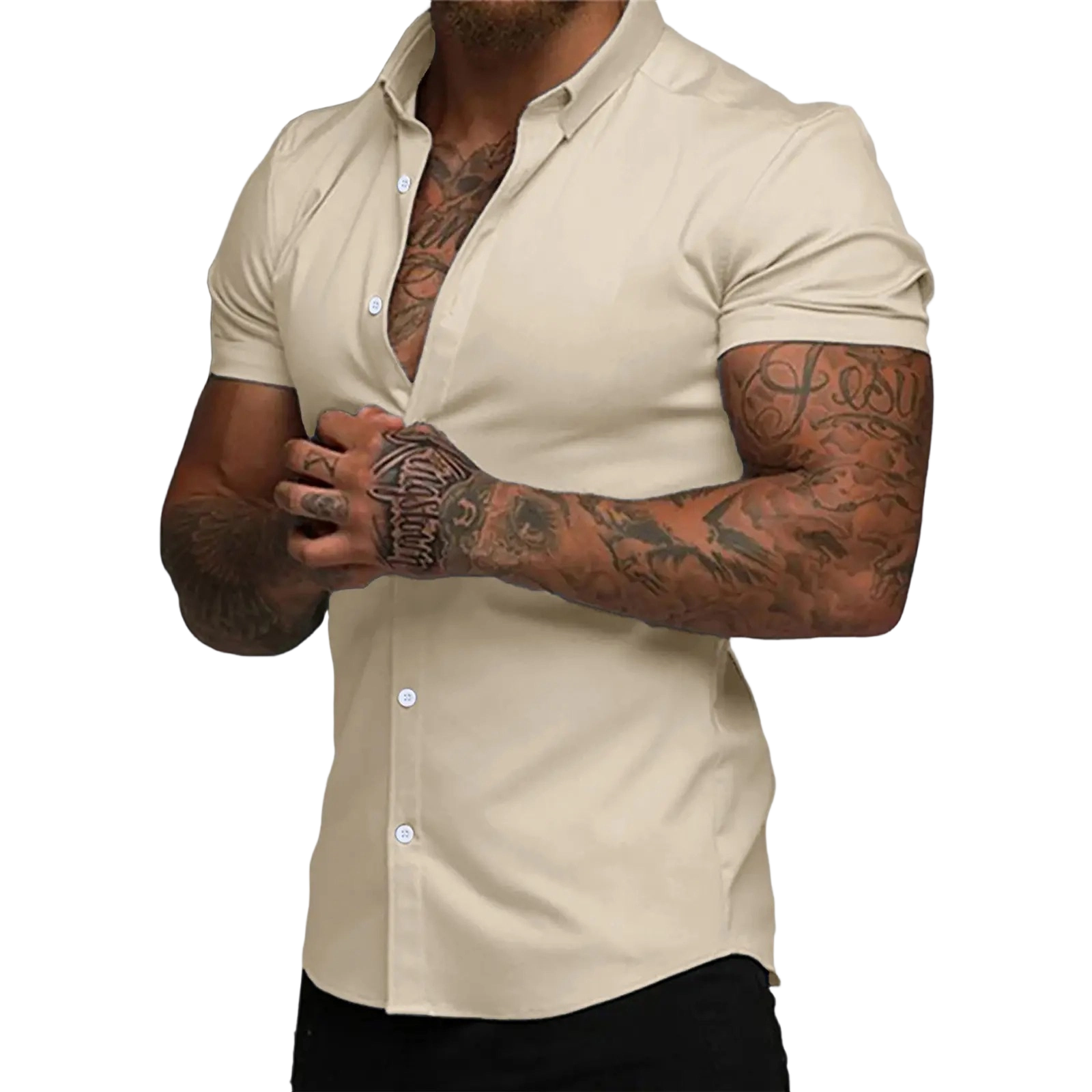 Mens Muscle Fit Dress Shirts Casual Button Down Shirt Short Sleeve Wrinkle-Free Shirts