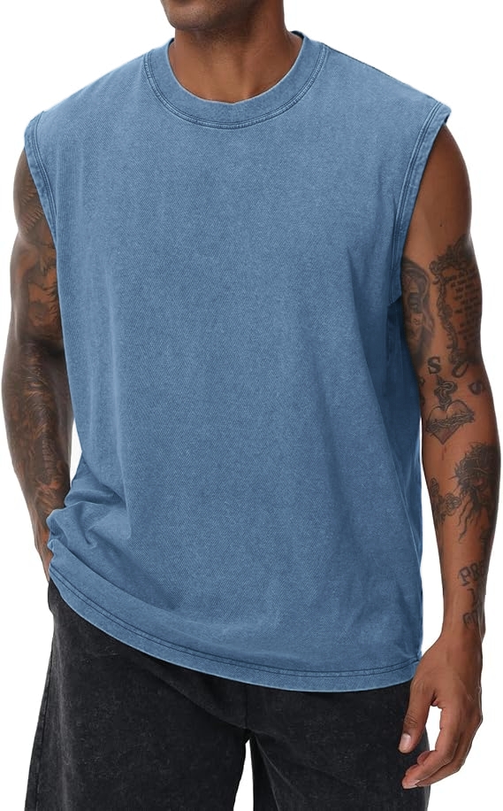 Men's Solid Color Round Neck Tank Top Loose Casual Comfy Classic Crew Neck Sleeveless Top for Summer Casual Loose Fit