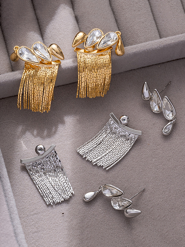 Detachable Geometric Rhine Stones Tasseled Normcore Drop Earrings
