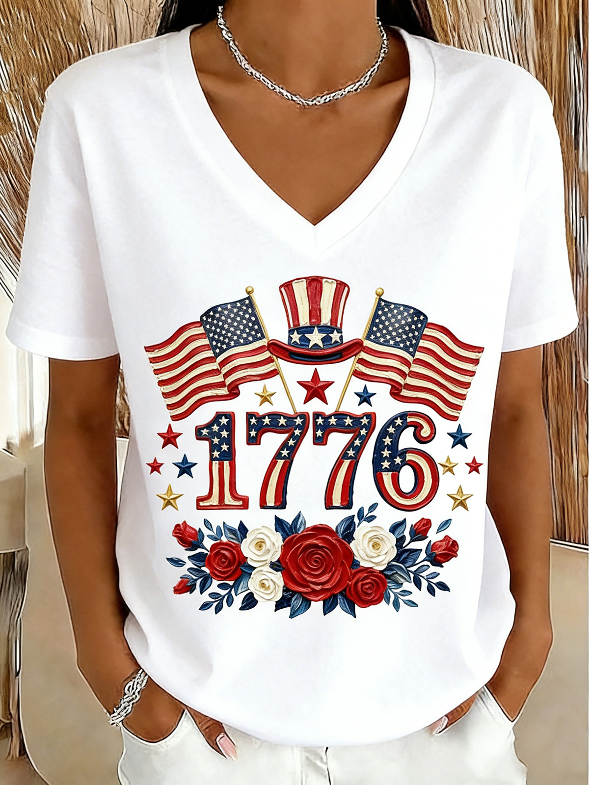 Regular Fit Elegant V Neck Cotton T-Shirt