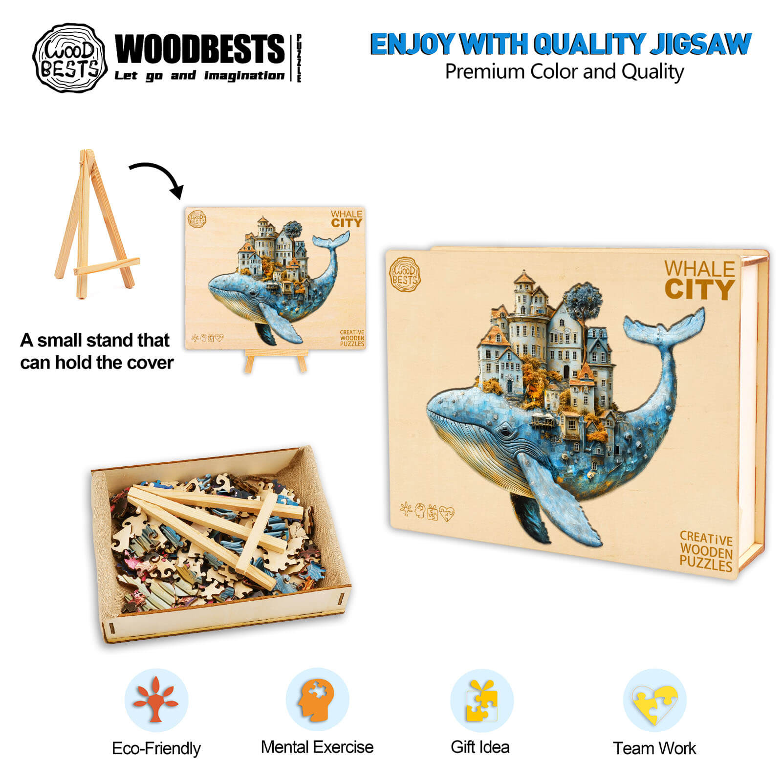 3D Whale City Wooden Jigsaw Puzzle