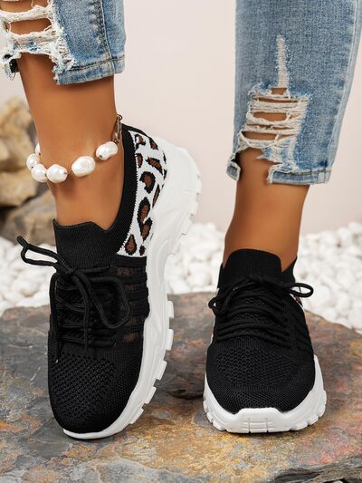 Cutout Leopard Lace Up Mesh Athletic (multiple color options)