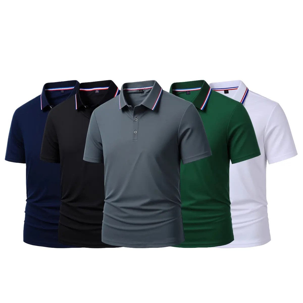 Pack of 5 - Men's Quick Dry Color Block Striped Polo Shirt