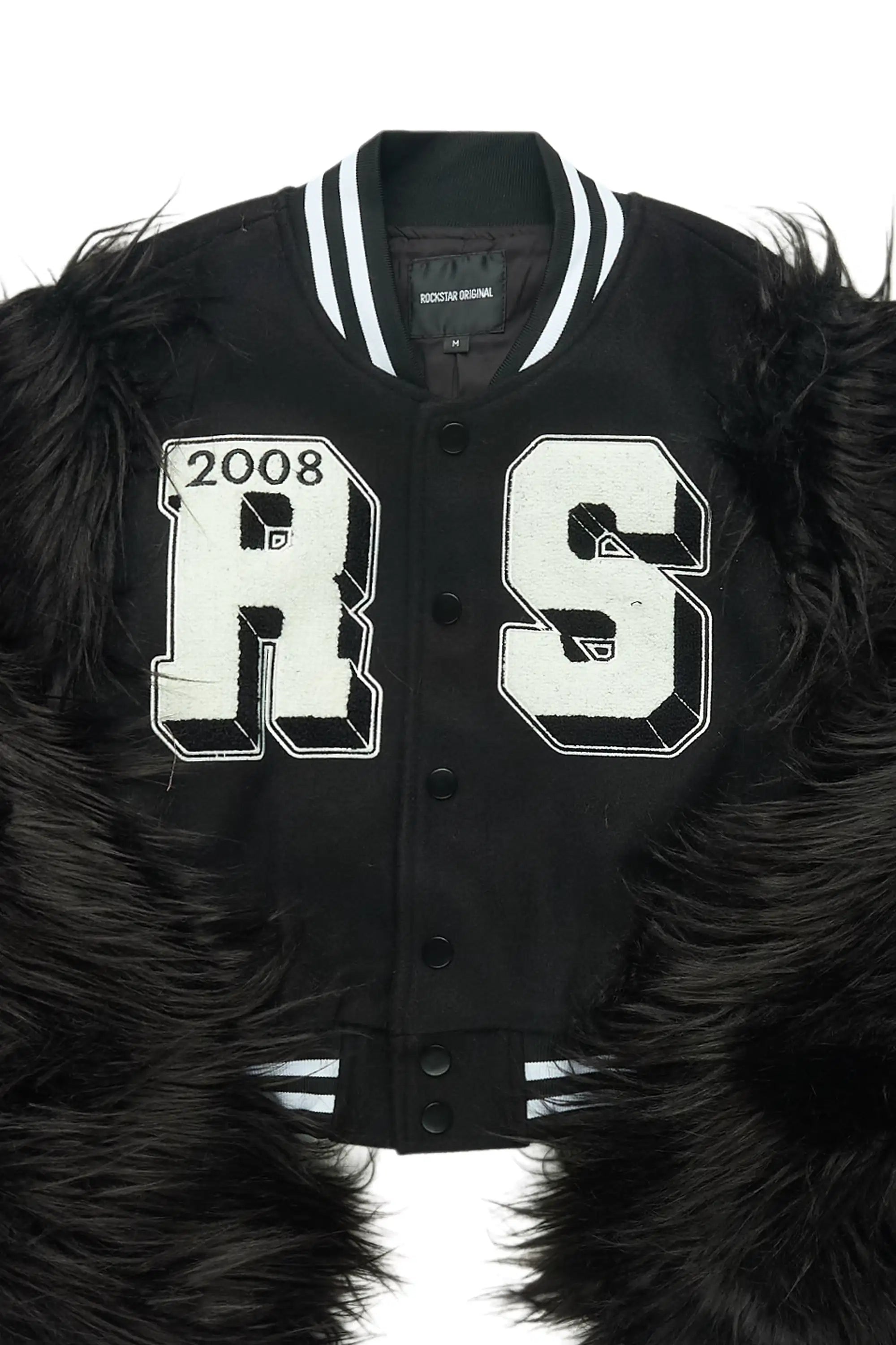 Jameicia Black Fur Sleeve Varsity Jacket
