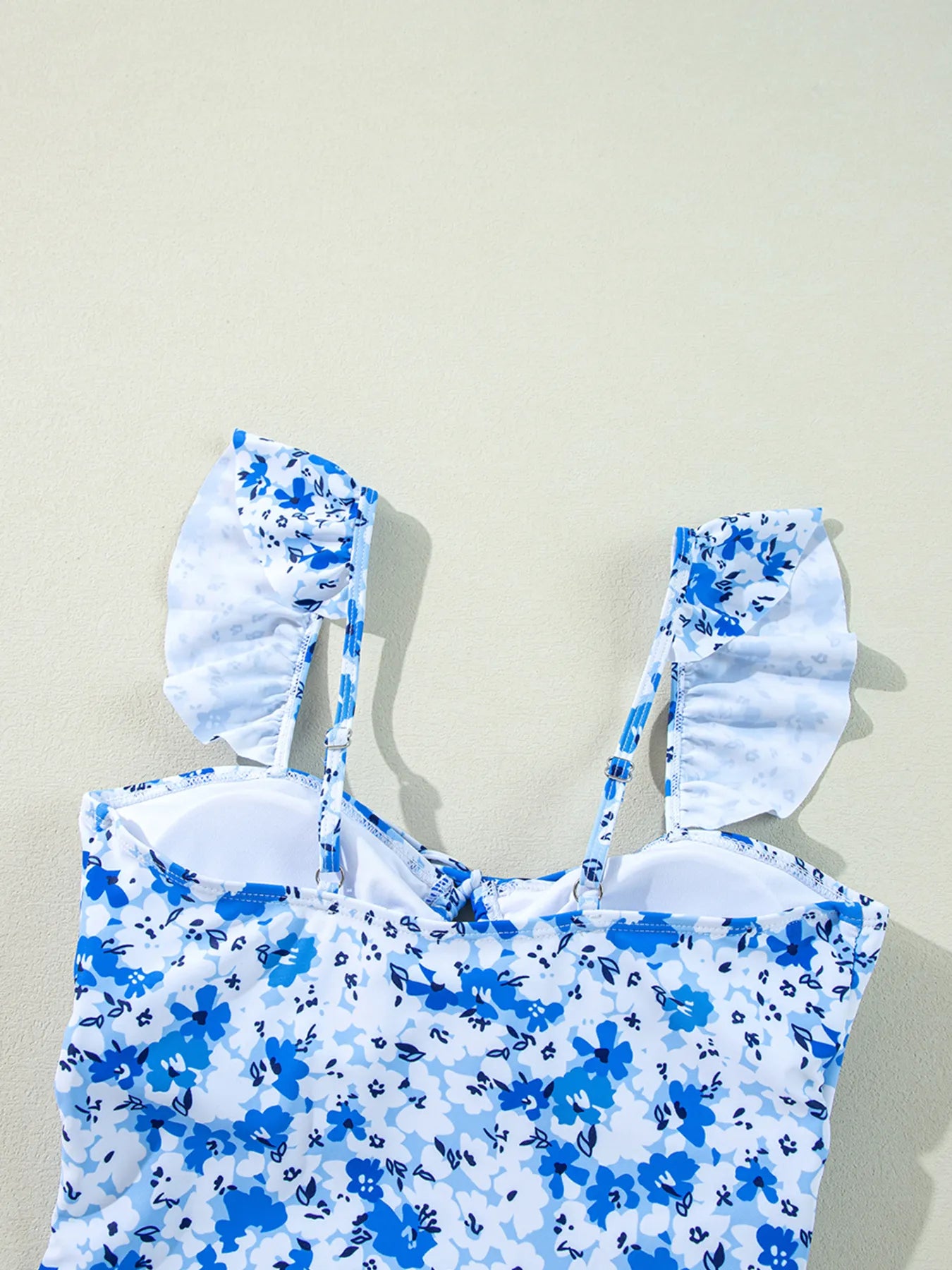 Floral Ruffled Strap Lace-Up Hollow Out One Piece Swimsuit