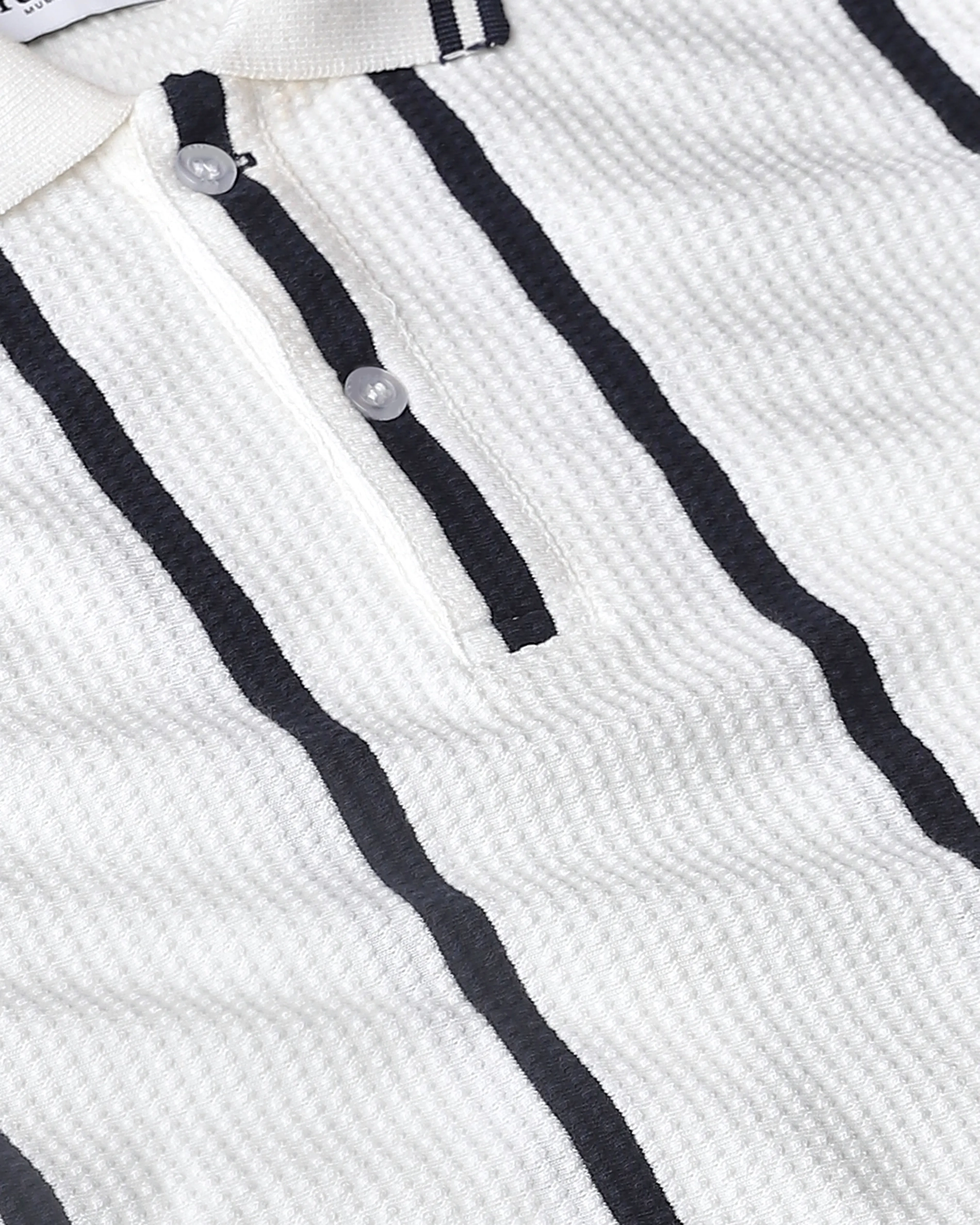 Daily Simple And Slimming White Striped Polo Shirt