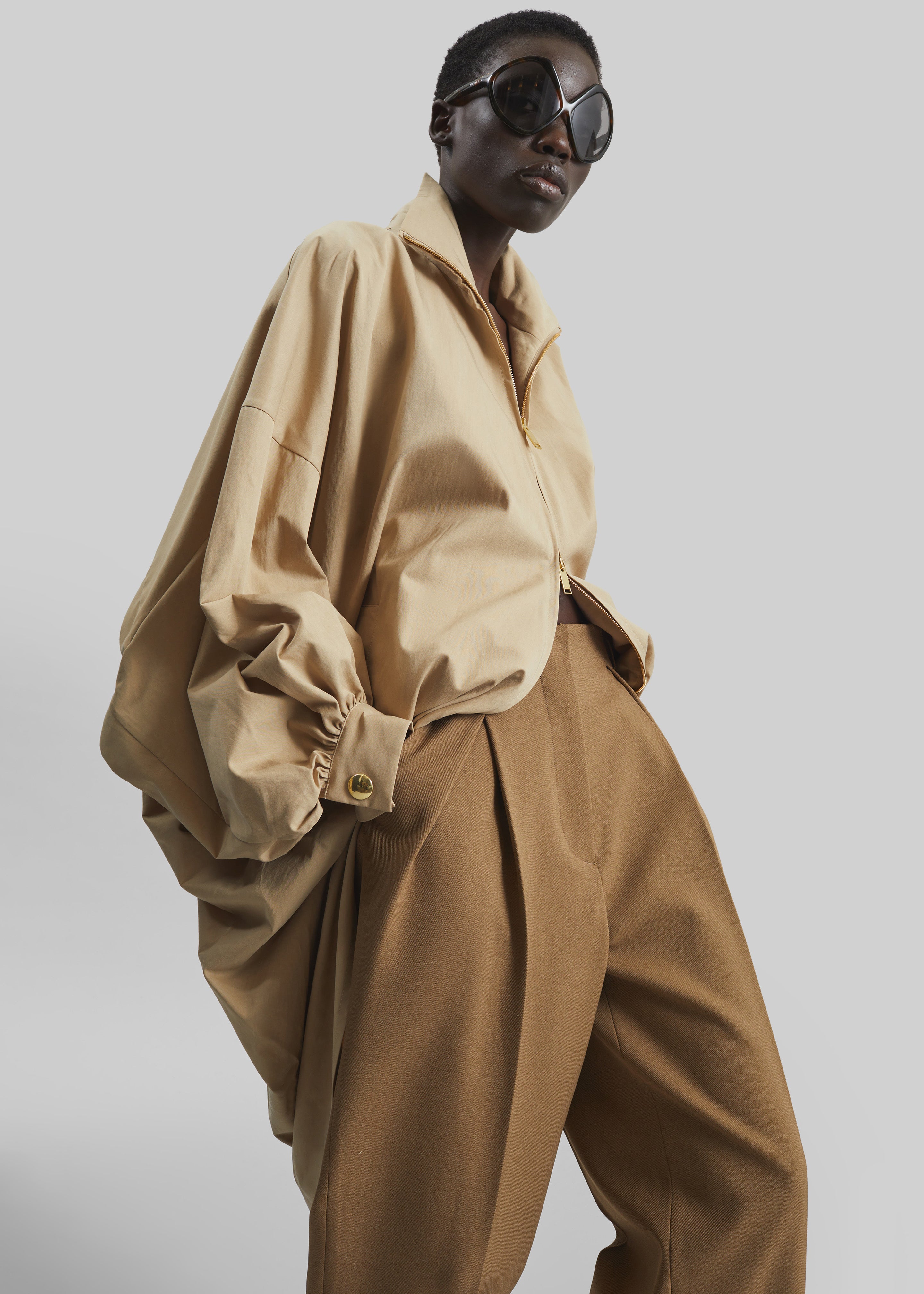 Darkpark Norma Draped Sleeves Bomber Jacket - Beige