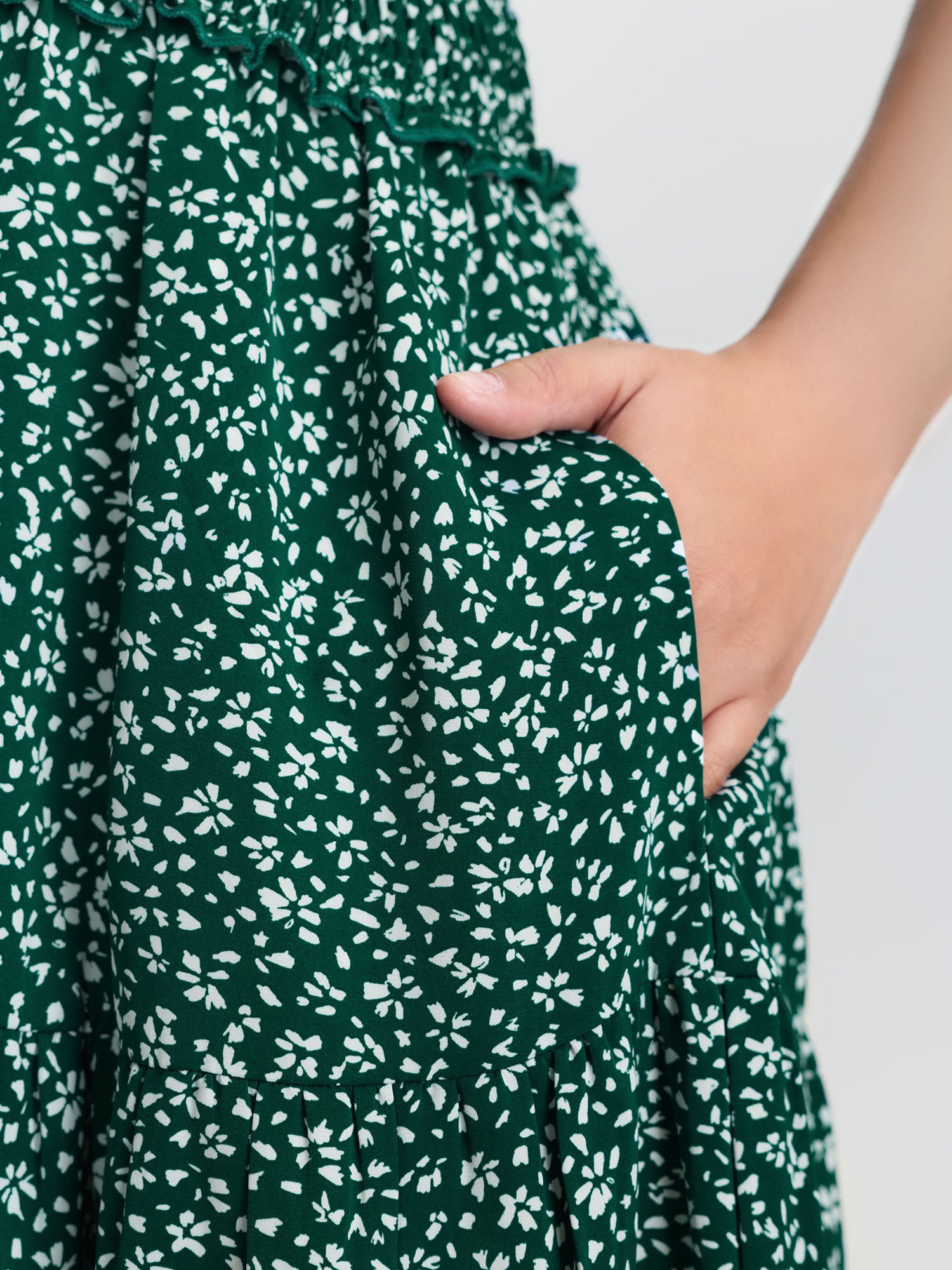 Floral Print Shirred Waist Midi Dress