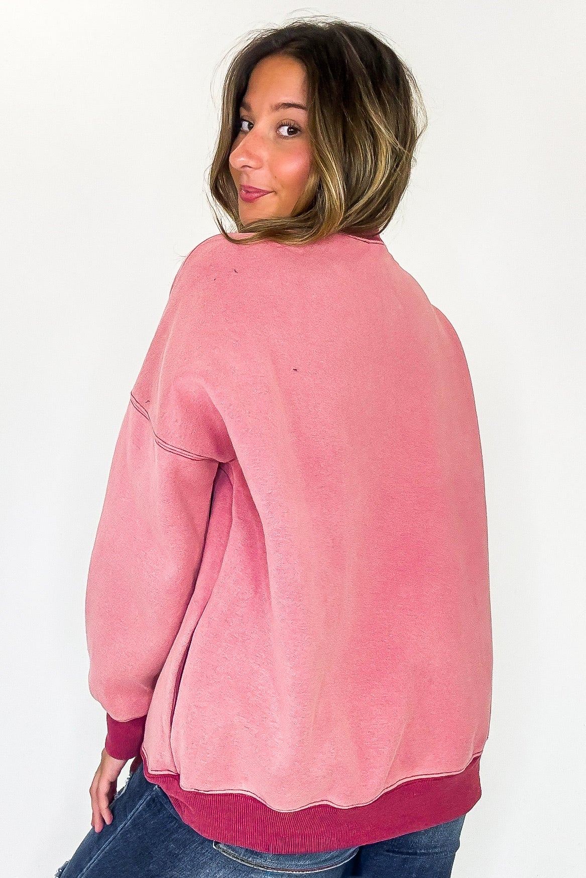 Oversized Ribbed Washed Fleece Sweatshirt