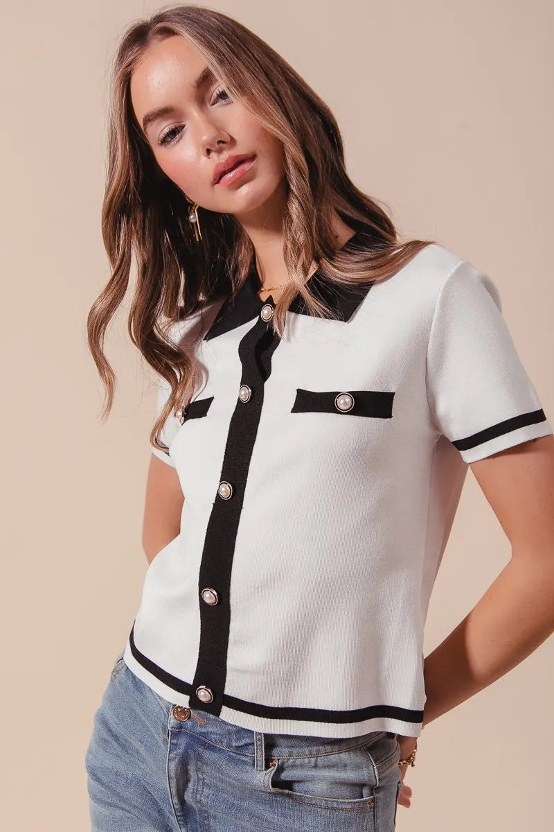 Button Down Knitted Sweater Shirt Top