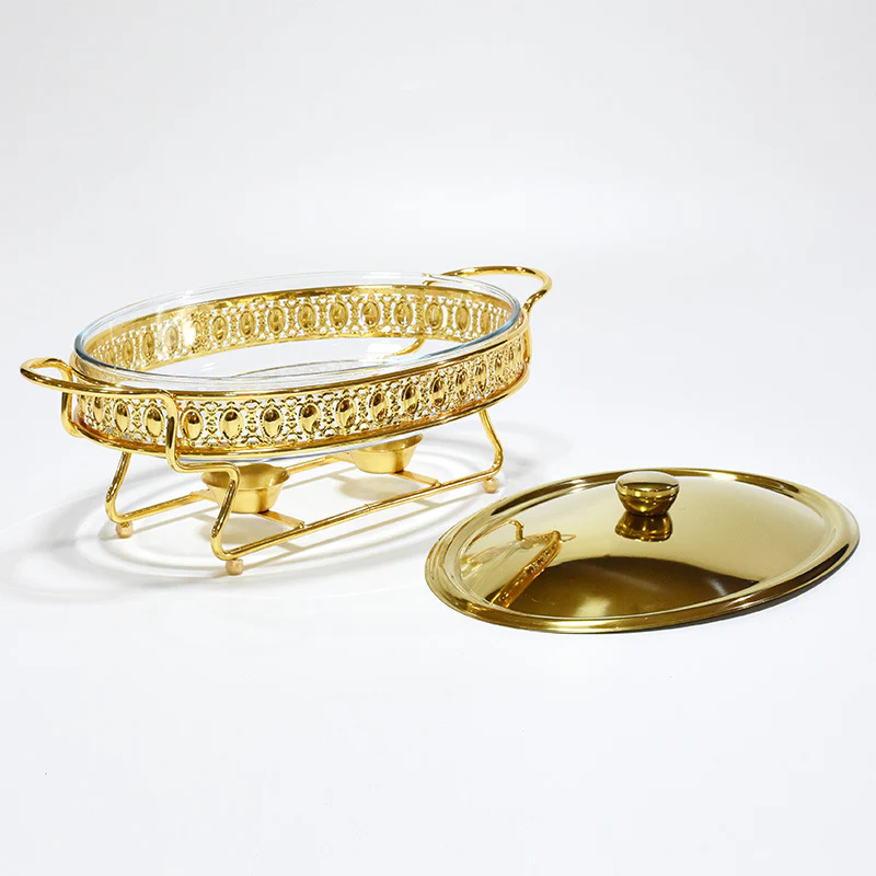 Service Ware: Decorative Metal and Glass Food Warmer