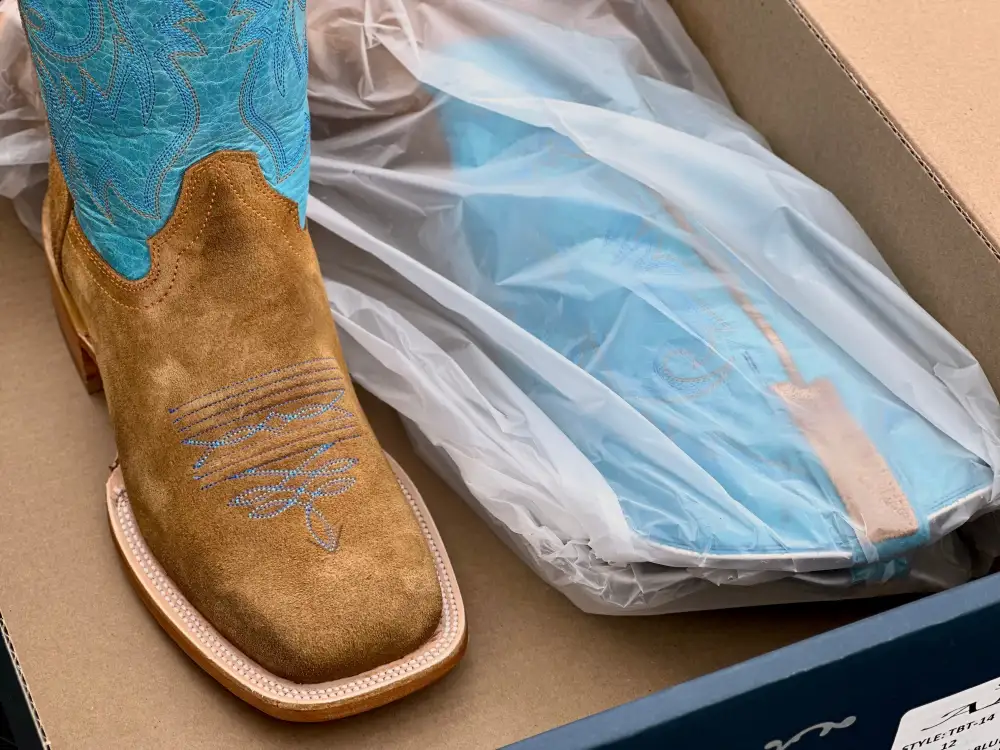 Men’s Honey Rough-Out Boots With Turquoise Shaft