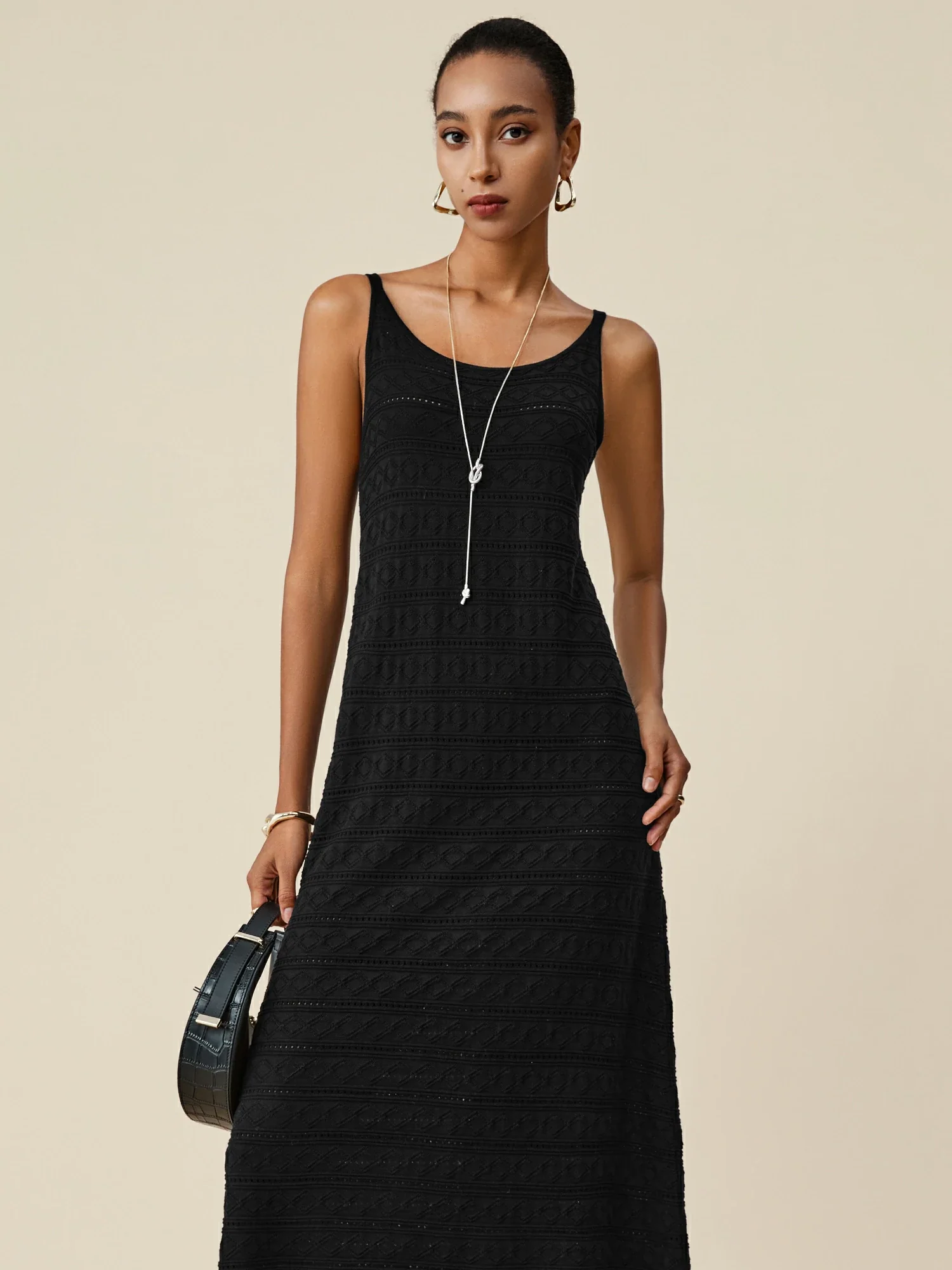 100% Lyocell Round Neck Camisole Knitted Dress