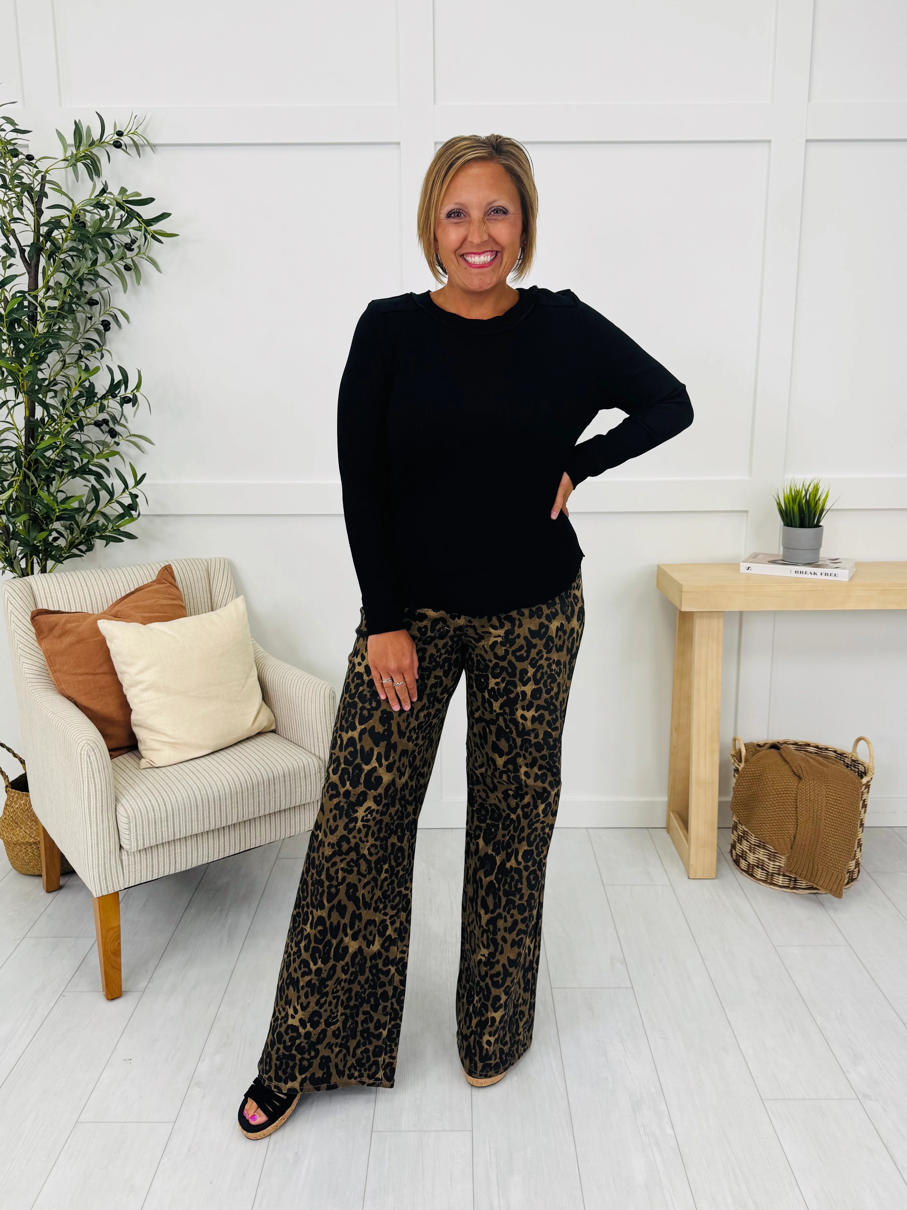 Judy Blue Walk On The Wild Side Retro Wide Leg Leopard Jeans