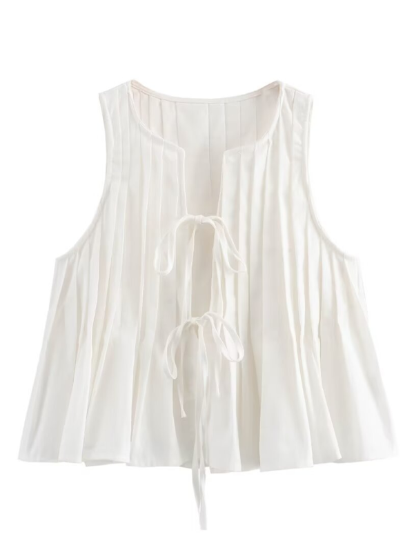 Simple Pleated Shirt Vest Skirt Suit