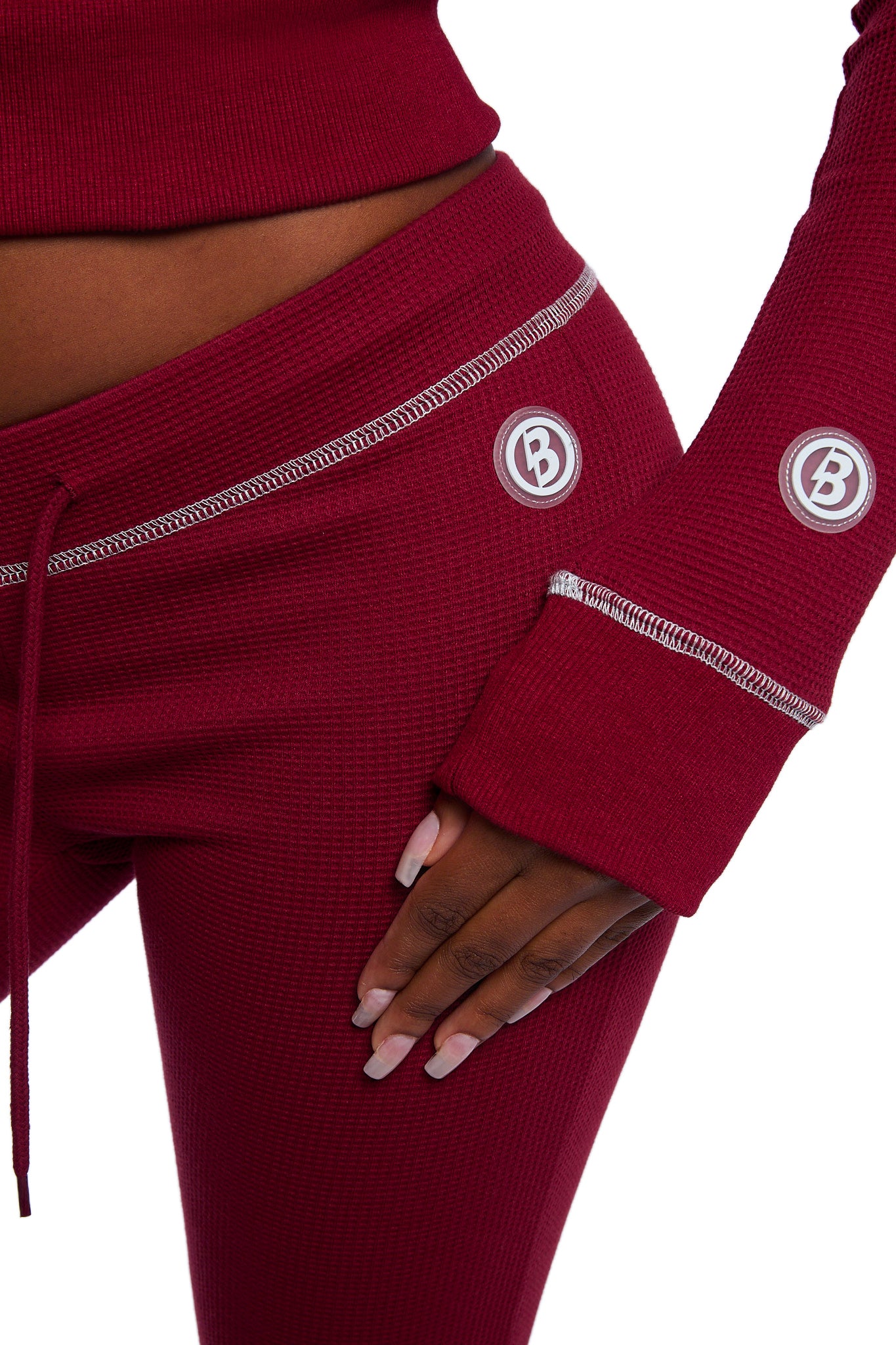 WAFFLE KNIT BOOT CUT PANTS (MAROON/SLATE)