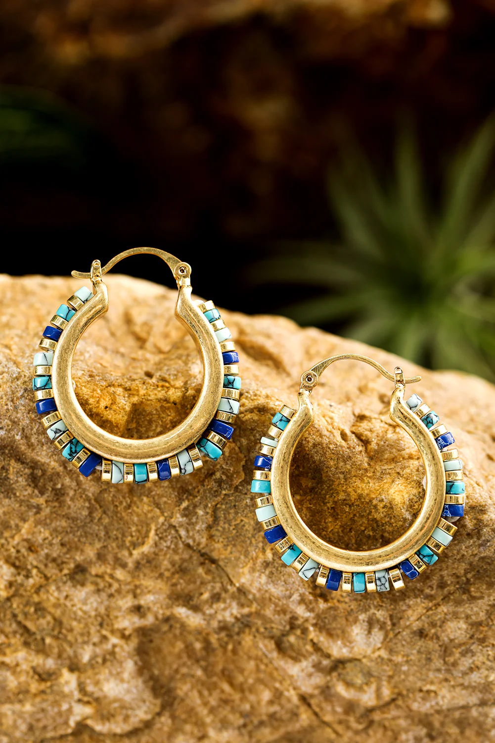 Gold Vintage Beads Decor Hoop Earrings