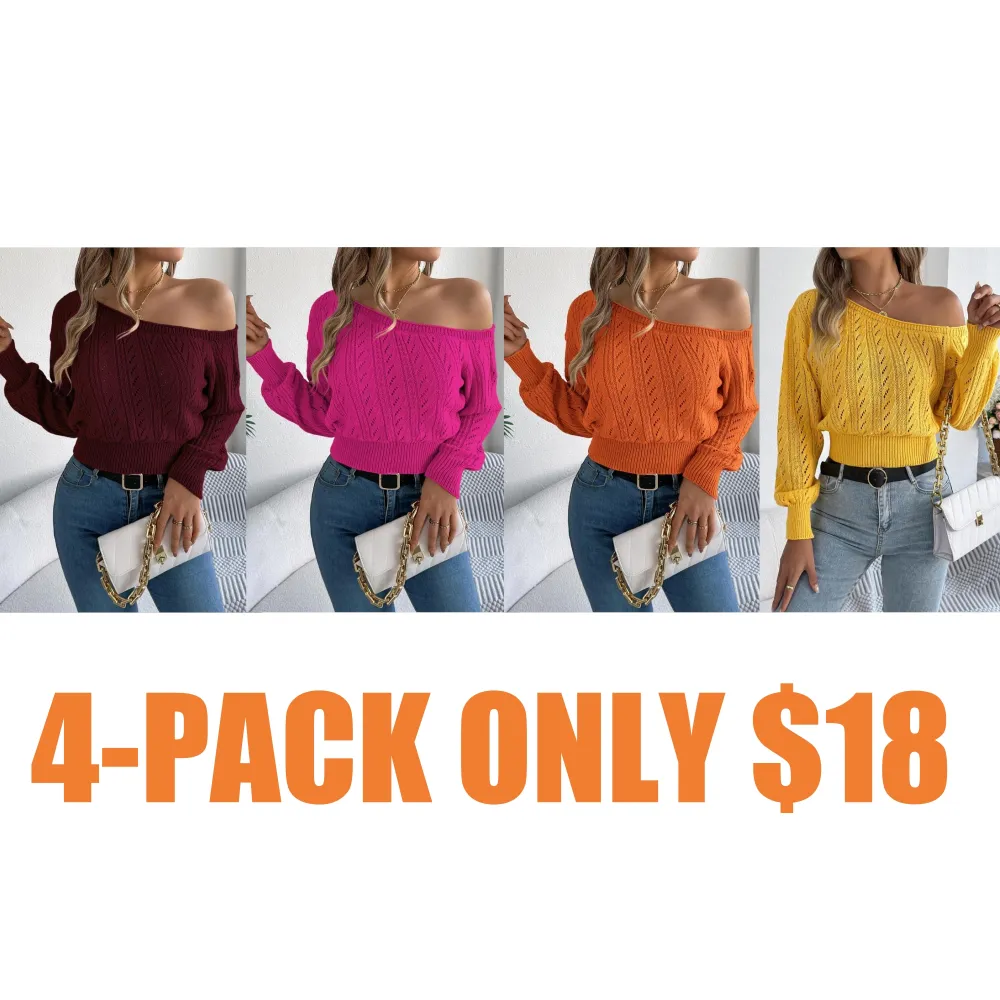 Women's Fall Asymmetrical Neck Hollow-Out Raglan Sweater
