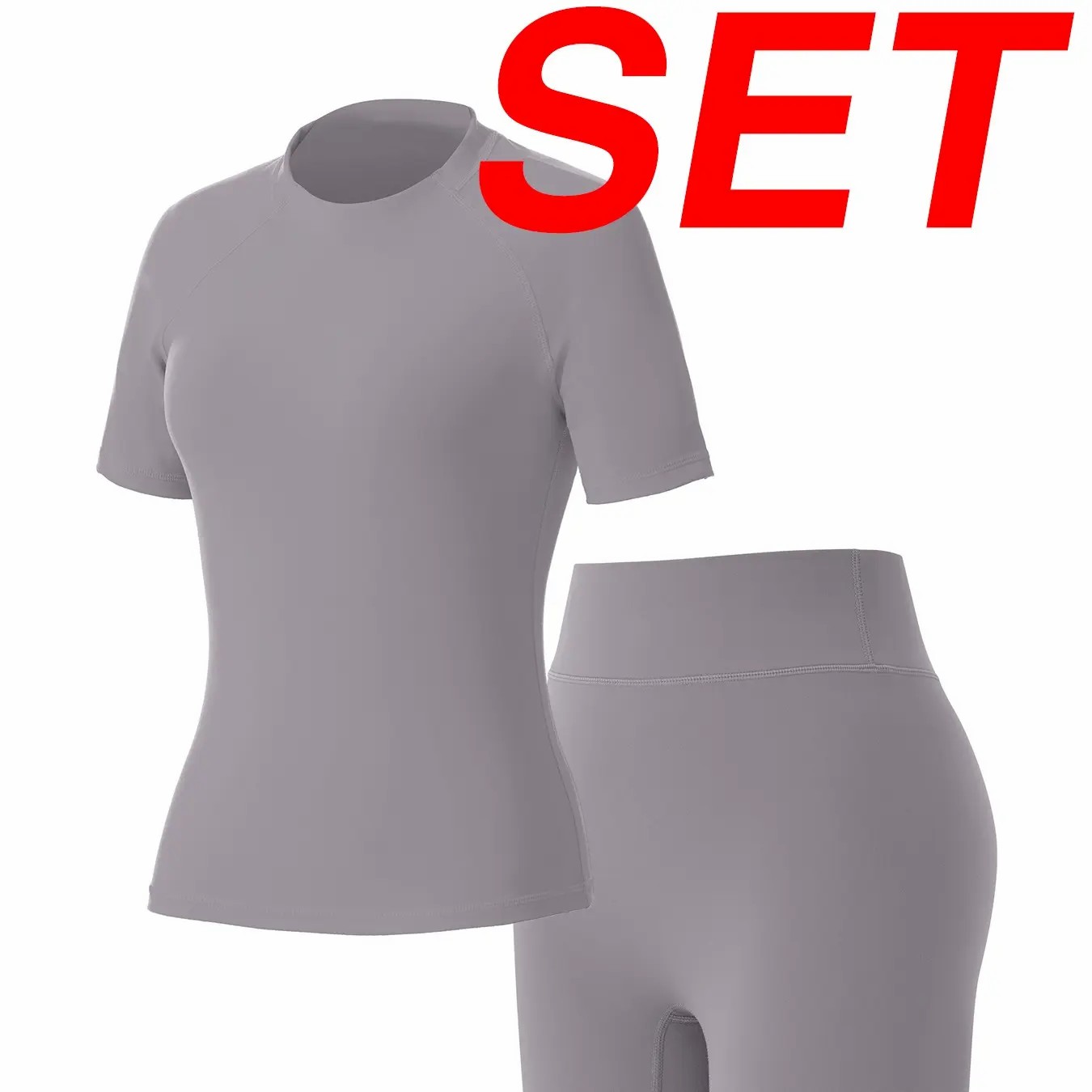 Women's Tracksuit Set - No Seamless Shorts & Raglan Sleeves Tee with Flat Tummy Effect & Glute-Lifting Fit