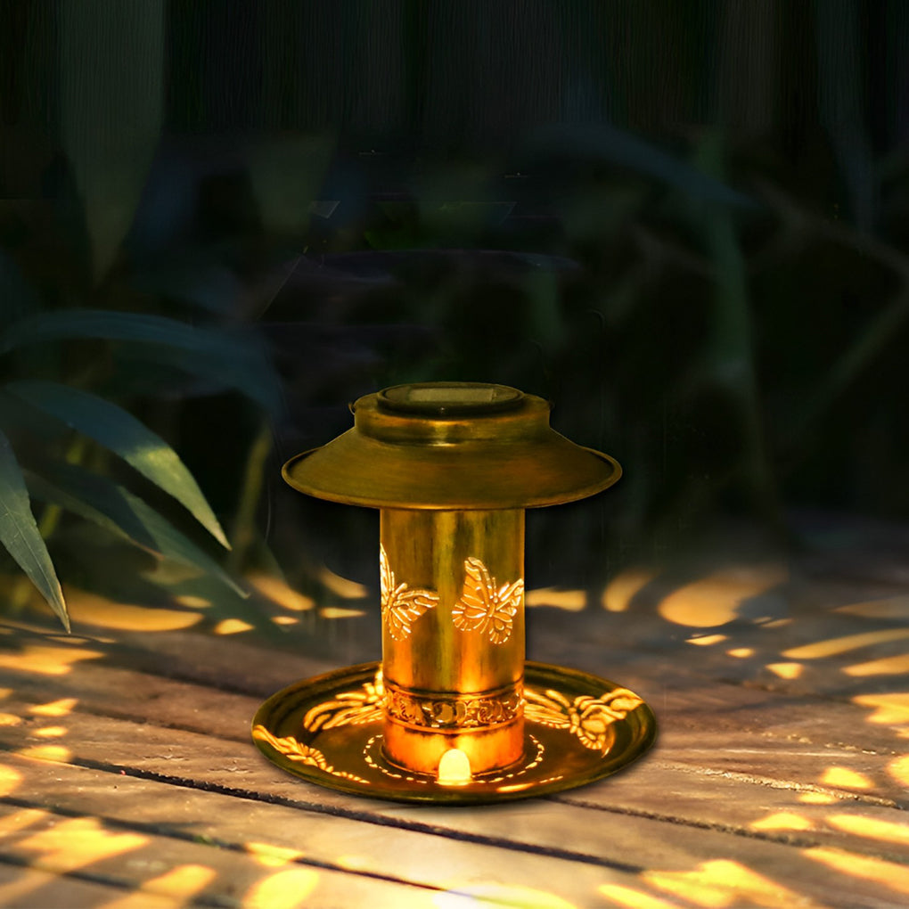 Retro Butterflies Hollow Metal Rustic Bird Feeder Solar Hanging Lights