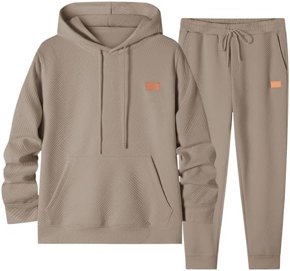 Mens 2 Piece Jacquard Sweatsuit Outfits Hoodie Sweatshirt & Joggers Sweatpants Set Tracksuit