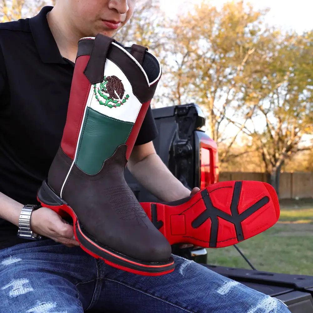 Brown MEXICO Flag Leather Work Boots - Composite Toe