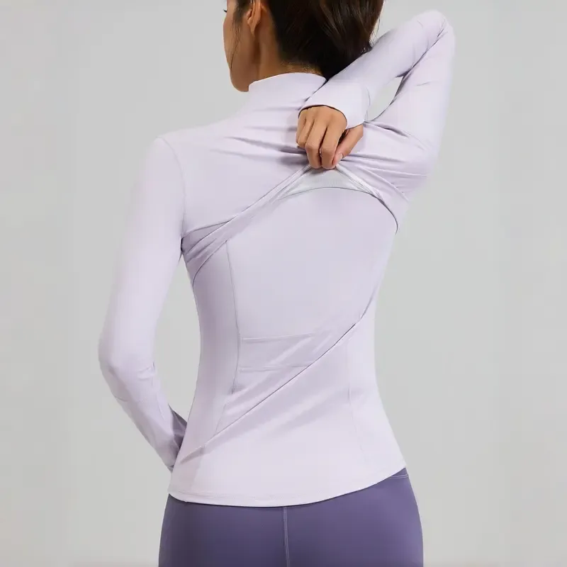 Women’s Slim Fit Full Zip Athletic Jacket with Zip Pockets – Long Sleeve Workout Top