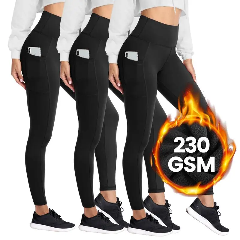 Women's High Waisted Fleece Lined Leggings with Pockets