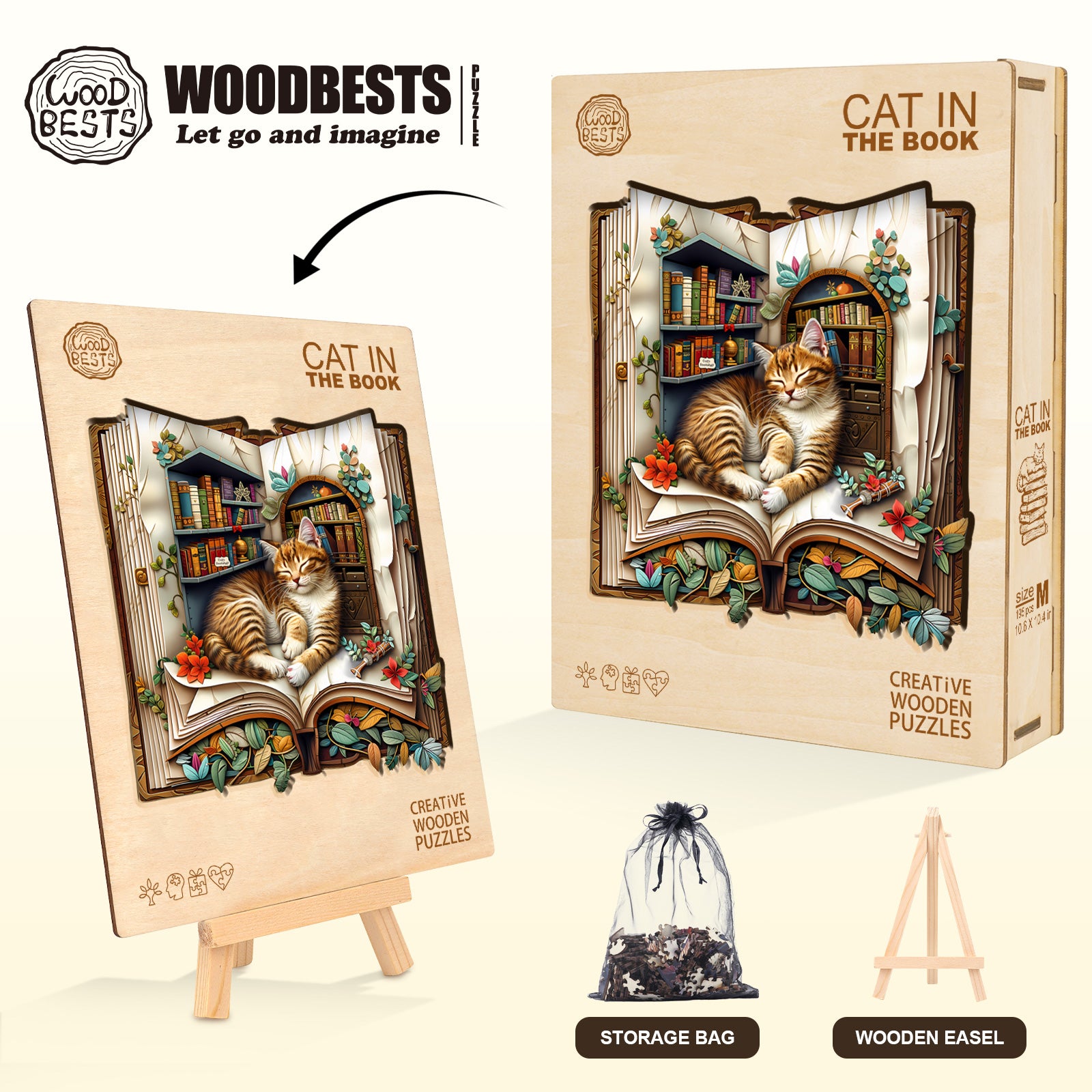 Cat in the book Wooden Jigsaw Puzzle